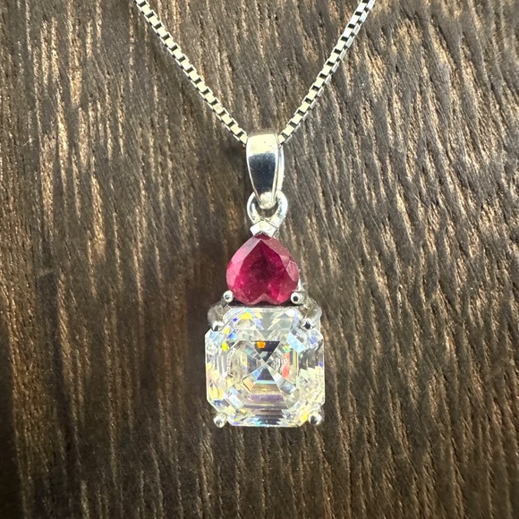 BBJ Jewelry - Vintage BBJ Strontium Titanate & Ruby Rhodium Over Sterling Pendant Necklace